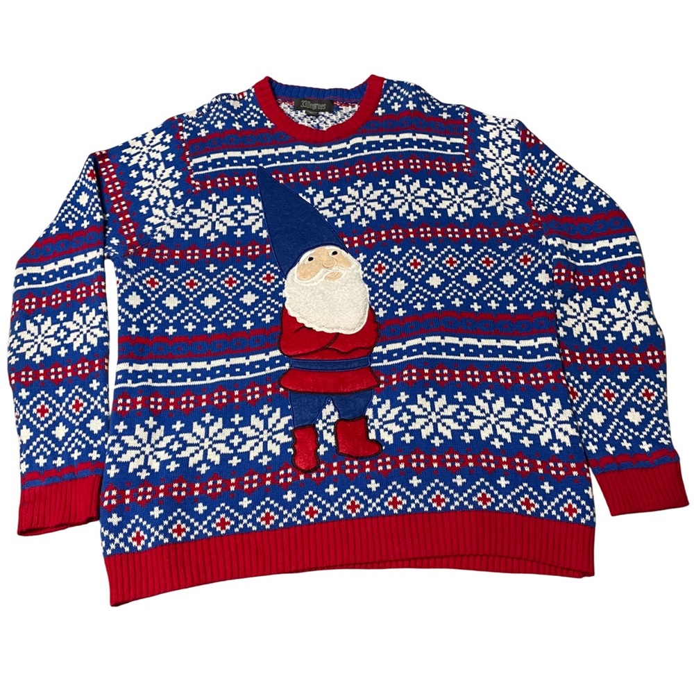 Festive Gnome Appliqué Men’s Sweater XL 33 Degrees Holiday Ugly Sweater Fun